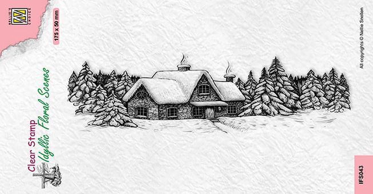 IFS043 Clear stamp Nellie Snellen - stempel Slim Line Snow house - landscape - huisje in sneeuw - kerst landschap